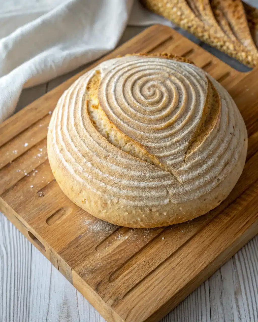 Gluten Free Sourdough Bread: The Ultimate Guide for Delicious Homemade Loaves 2 Decorative round gluten free sourdough bread on a folded kitchen towel