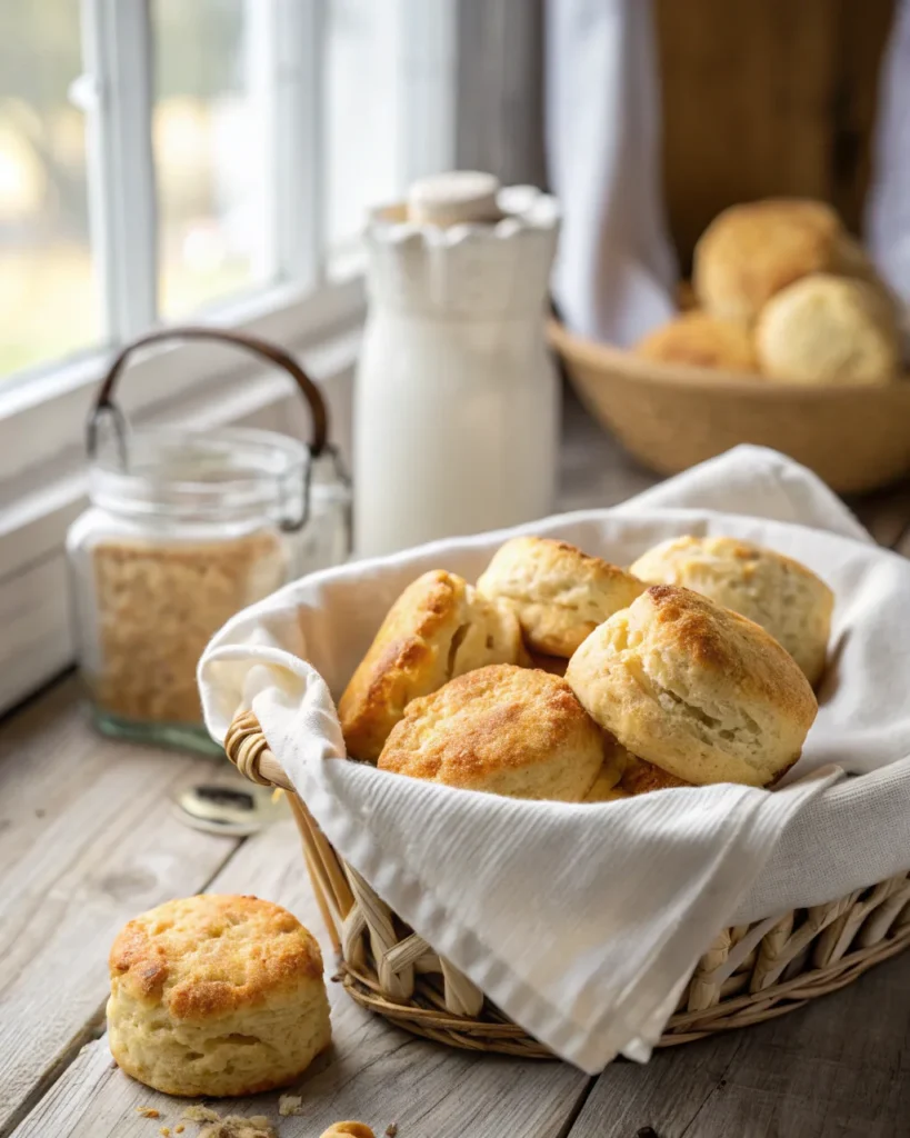 Easy 4-Ingredient Gluten Free Biscuits: A Simple, Delicious Recipe for Every Kitchen 10 Basket of Easy 4-Ingredient Gluten Free Biscuits on a farmhouse table