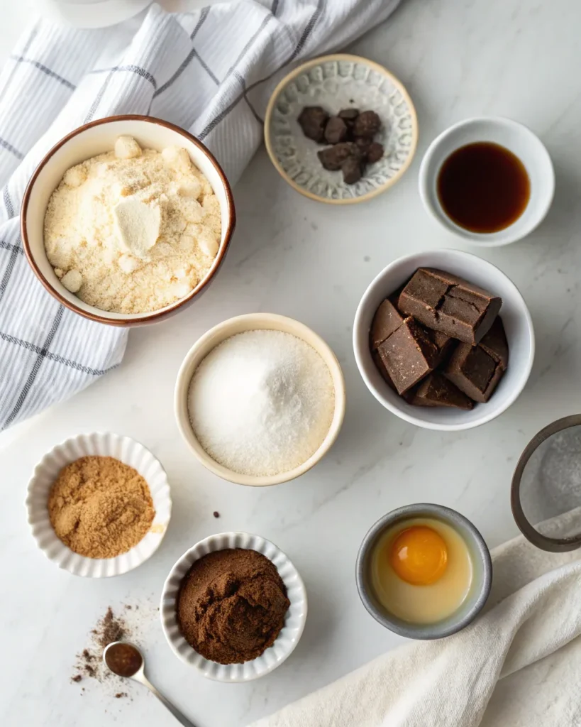 Gluten-Free Chocolate Cupcakes – The Ultimate Moist & Fluffy Recipe Guide 8 Flat lay of ingredients for gluten-free chocolate cupcakes on marble surface