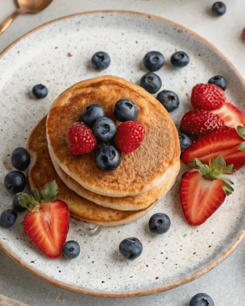 Gluten-Free Pancake Recipe: The Ultimate Guide to Light, Fluffy Mornings 10 served gluten free pancakes with strawberries and blueberries