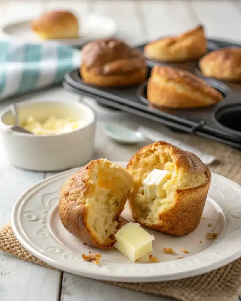 The Best Gluten Free Popover Mix Guide: Tips, Tricks & Top Recipes 8 gluten free popover split open with butter on plate