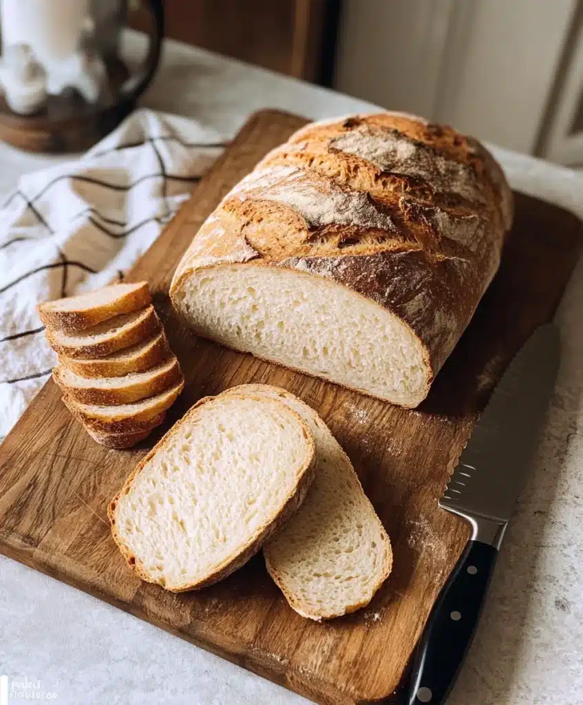 Gluten Free Sourdough Bread: The Ultimate Guide for Delicious Homemade Loaves 8 Sliced gluten free sourdough bread on a wooden cutting board with a serrated knife