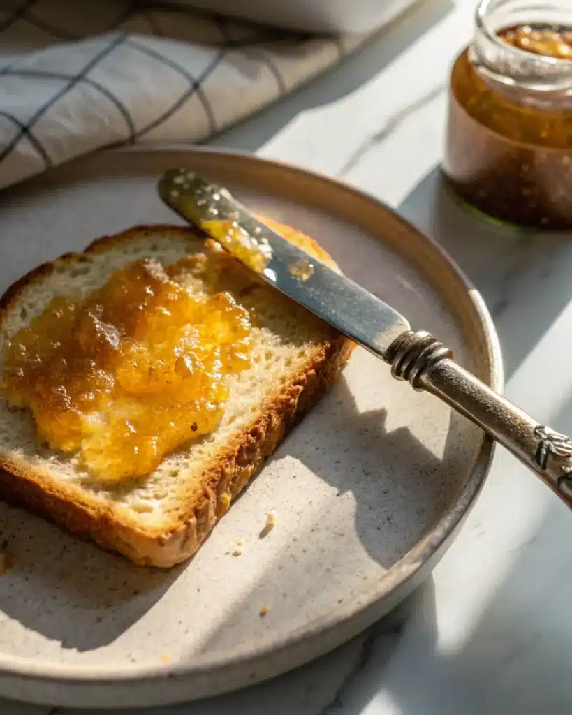 Gluten Free Sourdough Bread: The Ultimate Guide for Delicious Homemade Loaves 10 Toasted gluten free sourdough bread slice with jam on ceramic plate
