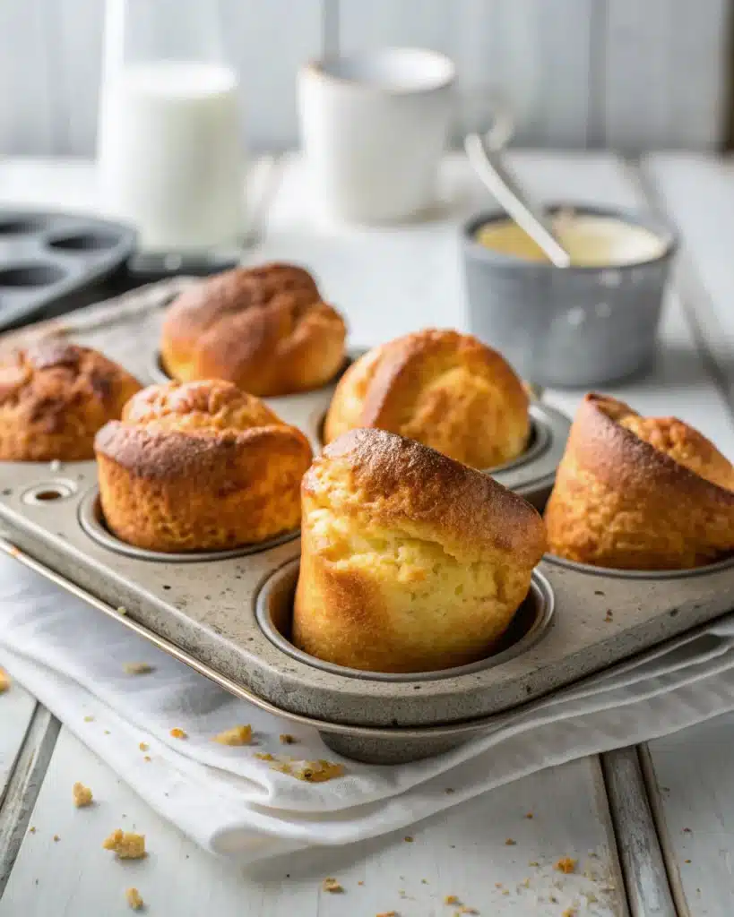 The Best Gluten Free Popover Mix Guide: Tips, Tricks & Top Recipes 7 gluten free popovers rising in pan with golden crust
