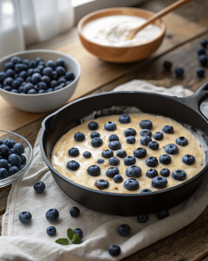 Blueberry Almond Clafoutis Gluten Free: The Perfect Easy Dessert 4 blueberry almond clafoutis gluten free batter close up before baking
