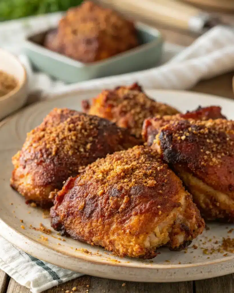 Crispy Baked BBQ Chicken Thighs {Gluten-Free, Dairy-Free Option}: The Ultimate Guide 8 Crispy baked BBQ chicken thighs gluten-free dairy-free served on a rustic plate