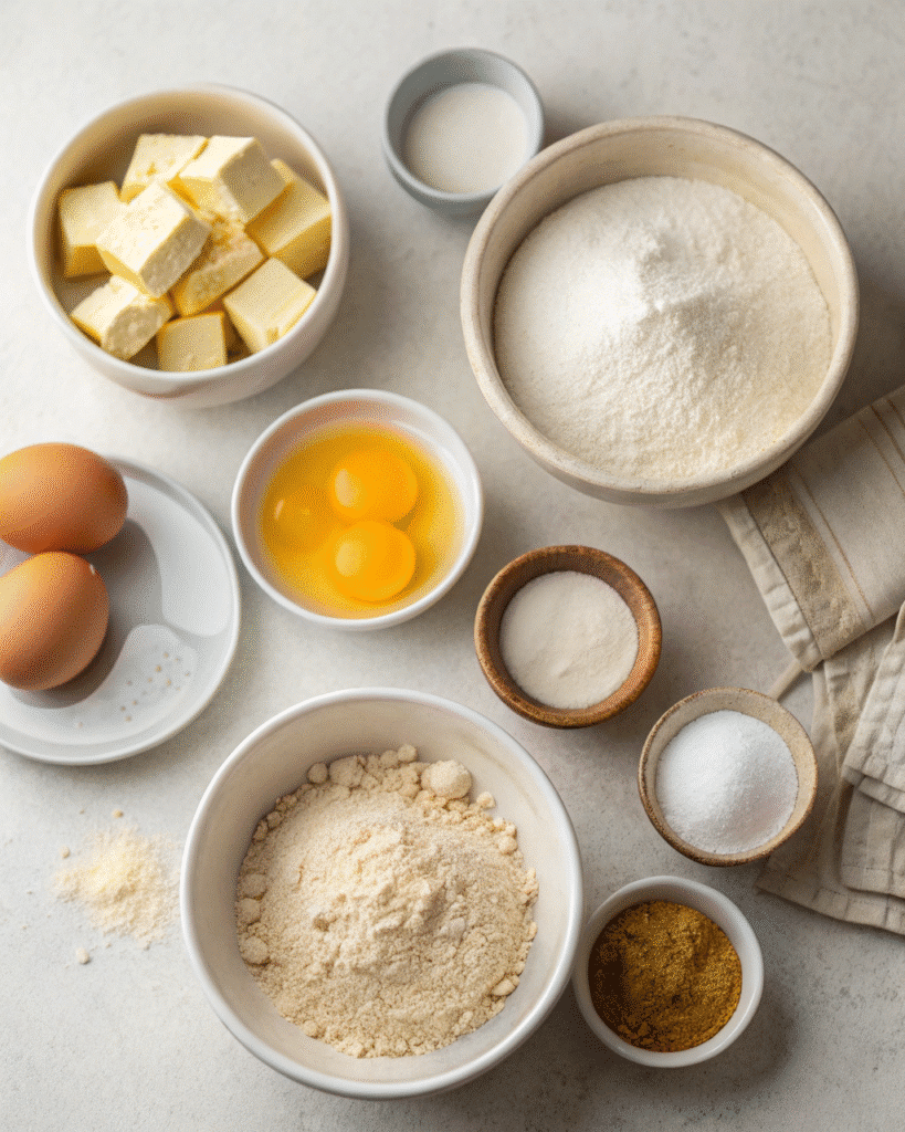 Gluten Free Hamburger Buns: Your Ultimate Guide to Fluffy, Flavorful Buns 8 Flat lay of gluten free hamburger bun ingredients with flour, eggs, and yeast
