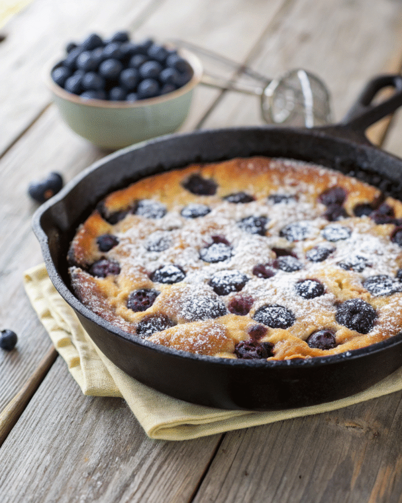 Blueberry Almond Clafoutis Gluten Free: The Perfect Easy Dessert 1 freshly baked blueberry almond clafoutis gluten free close up