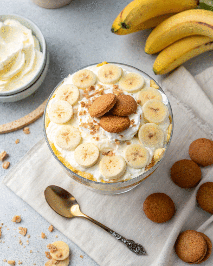 The Ultimate Guide to Making Gluten-Free Banana Pudding at Home 4 finished gluten-free banana pudding with wafer and banana topping
