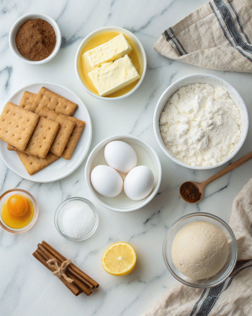 Ultimate Guide to Gluten Free Cheesecake: Tips, Recipe, and Variations 3 Flat lay of ingredients for making Gluten-Free Cheesecake