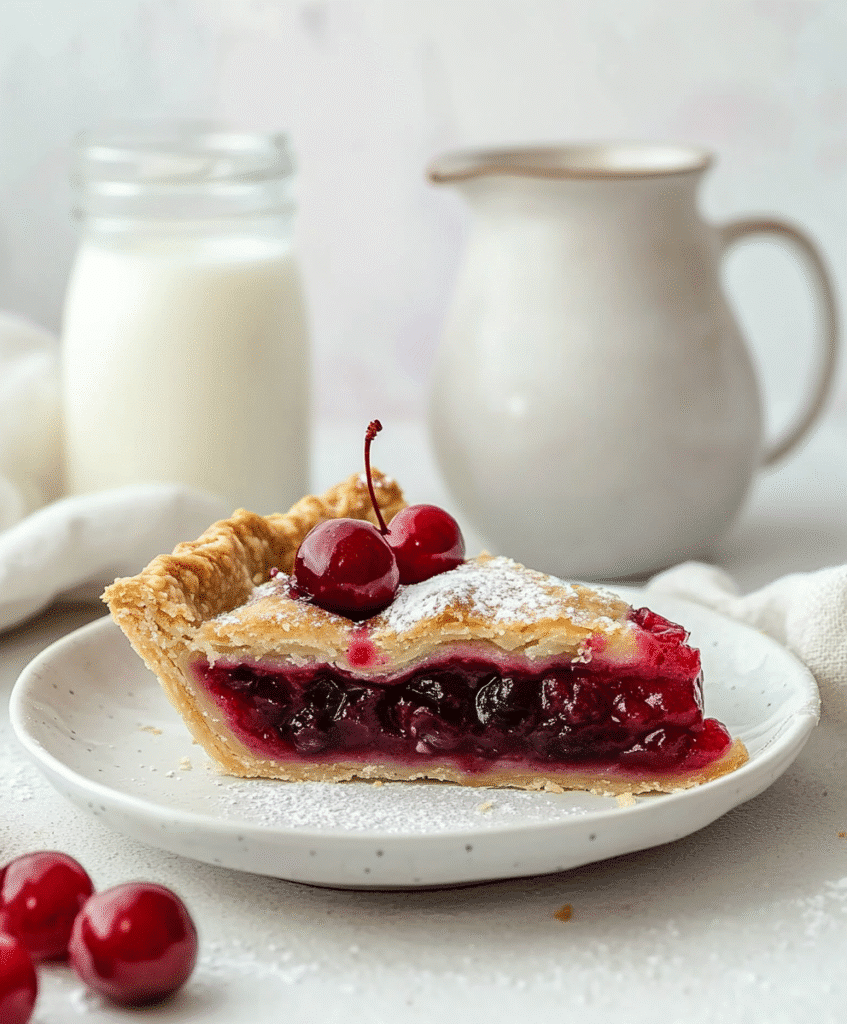 Gluten-Free Cherry Pie: The Ultimate Guide for a Perfect Summer Dessert 4 Slice of gluten-free cherry pie topped with a whole cherry on a white plate