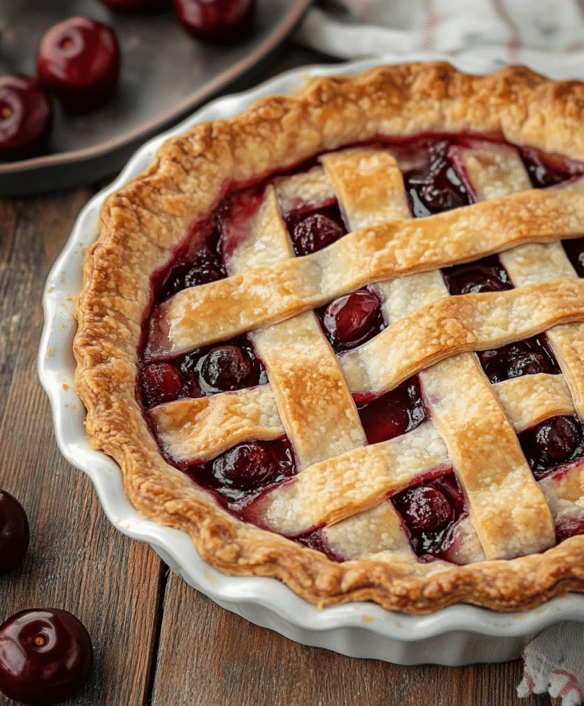 Gluten-Free Cherry Pie: The Ultimate Guide for a Perfect Summer Dessert 1 Gluten-free cherry pie with golden crust and cherry filling on wooden table