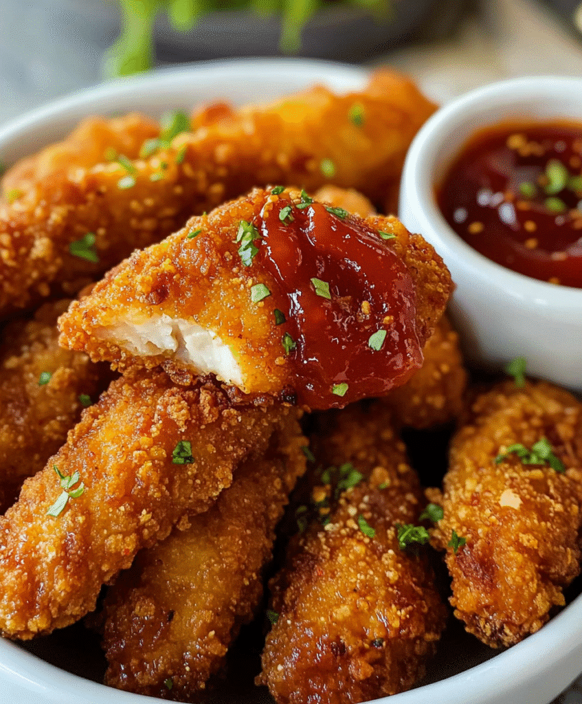 Gluten Free Chicken Tenders: The Ultimate Guide for a Crispy, Delicious Meal 6 Close-up of a bitten gluten free chicken tender with ketchup.