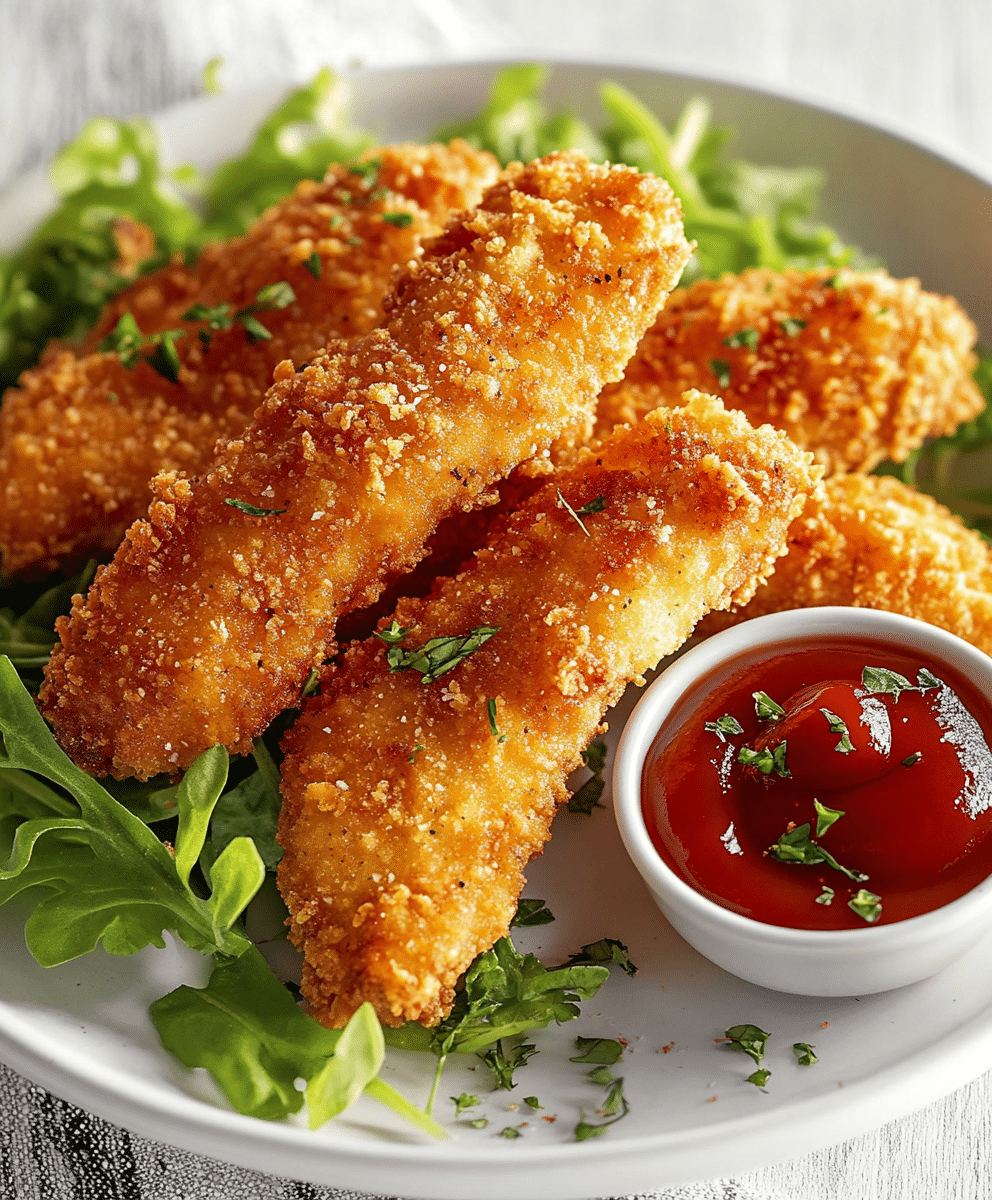 Gluten Free Chicken Tenders: The Ultimate Guide for a Crispy, Delicious Meal 2 Crispy gluten free chicken tenders served with greens and ketchup.