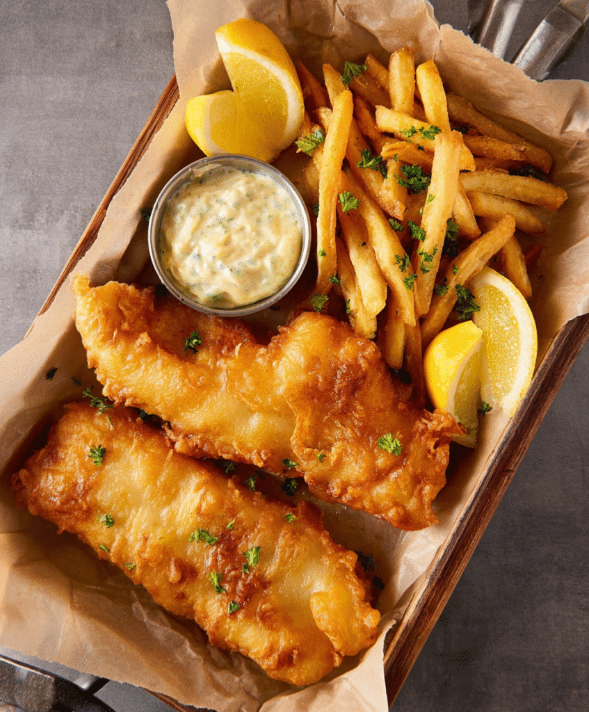 Gluten-Free Fish and Chips: The Ultimate Guide to Crispy Comfort Food 9 Gluten-free fish and chips tray with tartar sauce and lemon