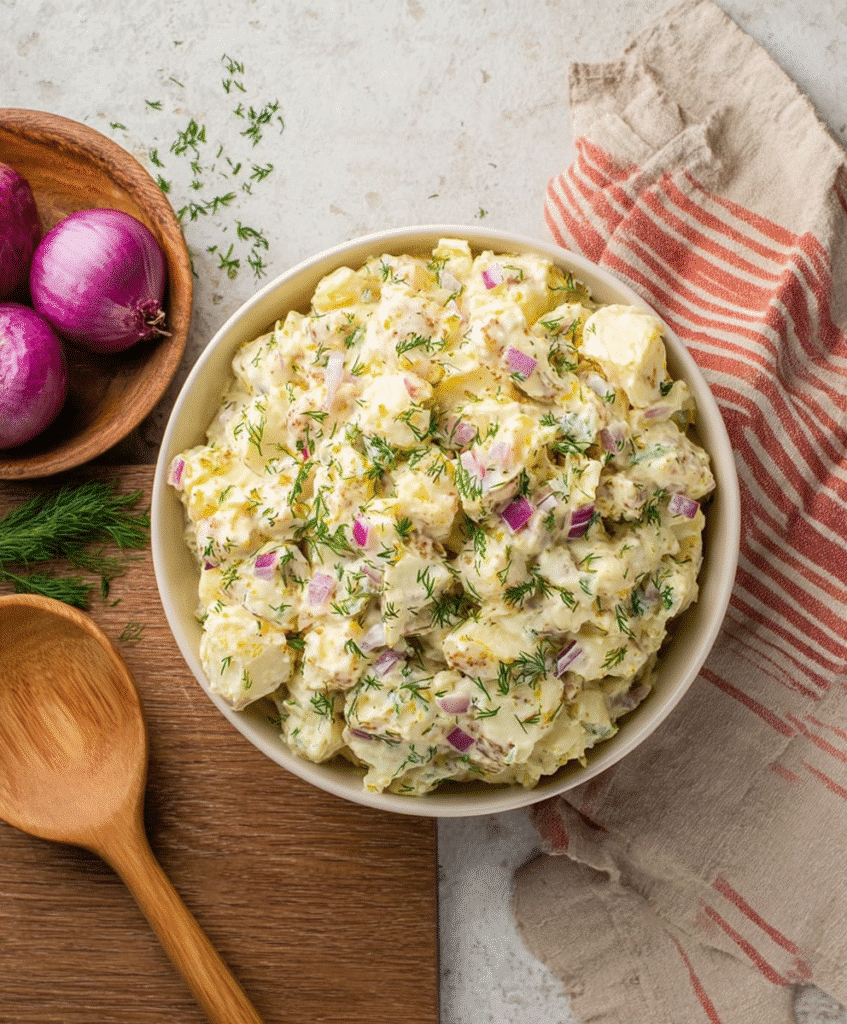 Gluten-Free Potato Salad – A Tangy & Creamy Favorite for Every Season 8 Bowl of creamy gluten-free potato salad with fresh herbs