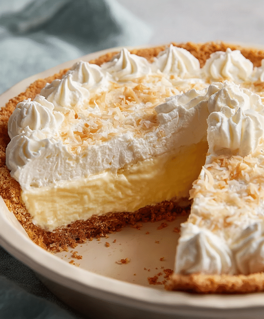The Best Gluten-Free Coconut Cream Pie Recipe for Creamy Dessert Lovers 1 sliced gluten-free coconut cream pie showing inside layers