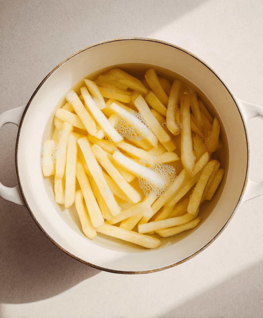 Gluten-Free Fish and Chips: The Ultimate Guide to Crispy Comfort Food 6 Raw potato fries soaking in a pot of water before cooking