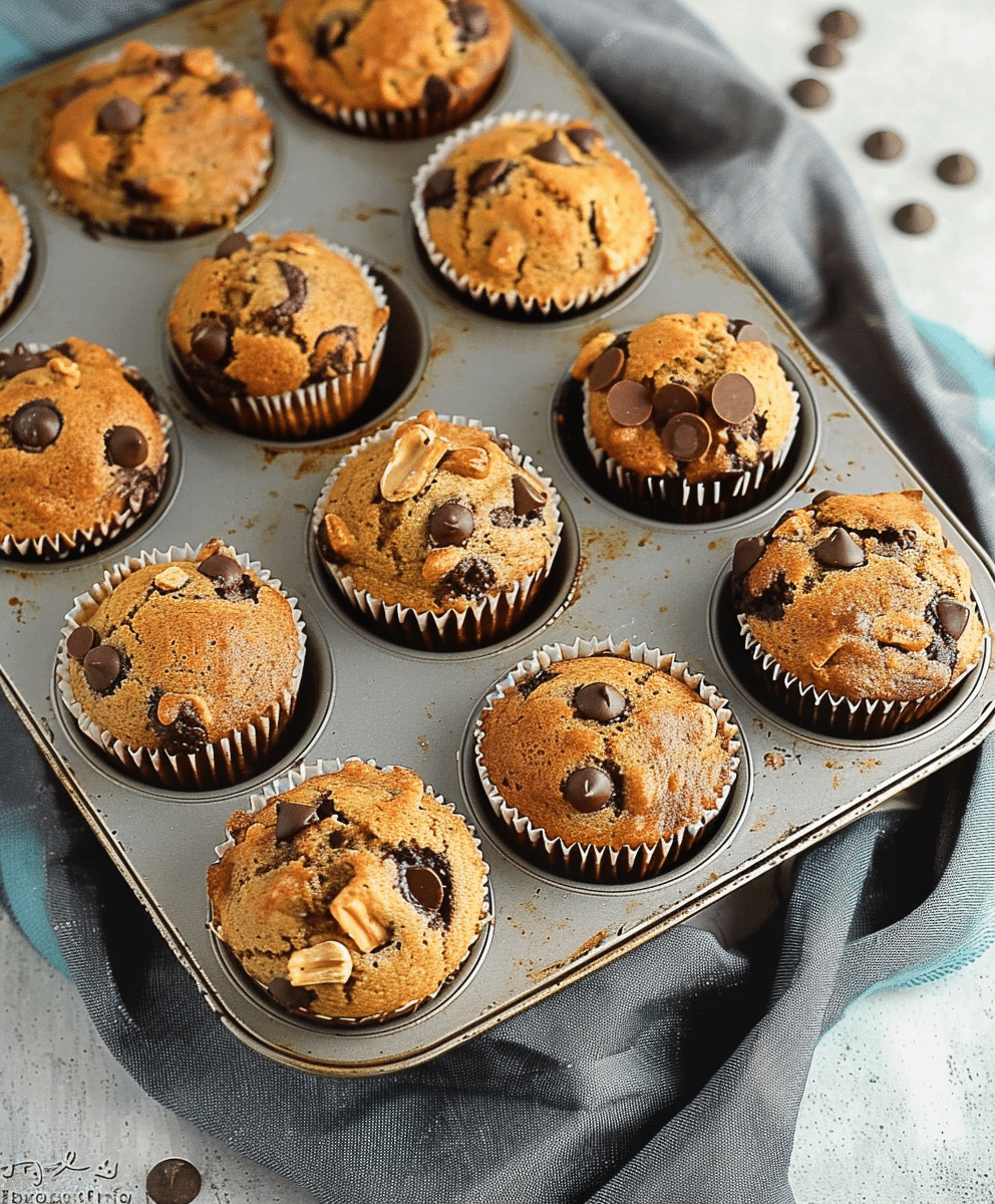 Gluten-Free Banana Nut Bread Muffins: The Ultimate Guide for Moist, Fluffy Results 2 Freshly baked gluten-free banana nut bread muffins with chocolate chips in a muffin tray