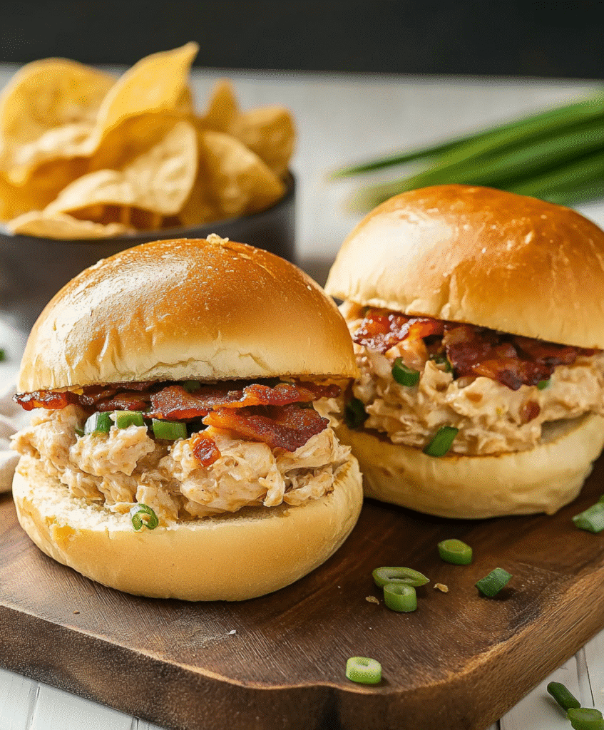 Instant Pot Crack Chicken: The Ultimate Creamy Comfort Food 10 Instant Pot Crack Chicken sandwiches with bacon and green onions on soft buns.