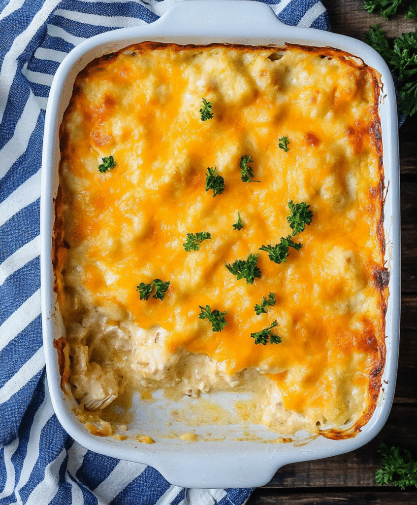 Gluten-Free Creamy Chicken Casserole: The Ultimate Comfort Dish for Sensitive Diets 8 baked gluten-free creamy chicken casserole with melted cheese